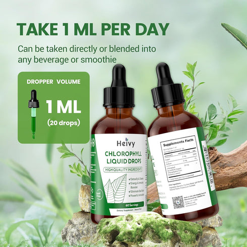 Heivy Chlorophyll Liquid Drops, Internal Deodorizer, Detox & Cleanse, Powerful Antioxidant, Support Overall Health, 100% Natural and Gluten Free, ...