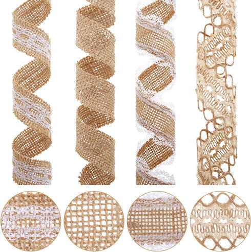 4 Rolls Burlap Ribbon Lace Roll Crafts Ribbon with 32 Feet Twine Rope for Wedding Christmas Decoration DIY Handmade Crafts, 5.5 Yards for Each Rol...