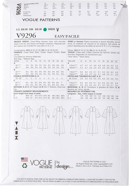 Vogue V9296 Women's Special Occasion Dress Sewing Pattern, Sizes 6-14...