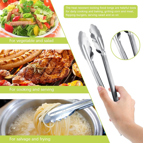 Stainless Steel Kitchen Tongs Set Cooking Tongs with Sliding Rings 7 Inch Metal Kitchen Tongs Small Clam Shell Cooking Tongs Non Slip Food Tongs f...