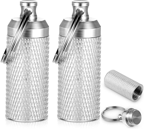 2 Pcs Small Pocket Pill Case Keychain, Waterproof Keychain Pill Holder Titanium Mini Pill Container Case Compact Portable Secure Pill Box for Outd...