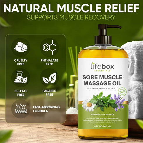 Arnica Sore Muscle Massage Oil – 100% Pure & Natural - Massage Therapy for Muscles & Joints – Body Oil Infused with Arnica Extract, Lavender Oil, ...