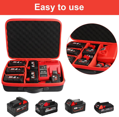 Battery Case Hard Carrying Storage Box Holder, Carrying Case for Milwaukee M12 12V Battery and Charger, Holds for 2.0/3.0/4.0/5.0/6.0/6.5/8/9.0/12...