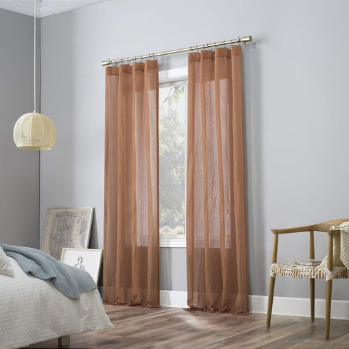 No. 918 Genevieve 2-pack 2-pack Linen Weave Sheer Semi-Sheer Grommet Curtain Panel Pair, 50" x 84", Sienna...