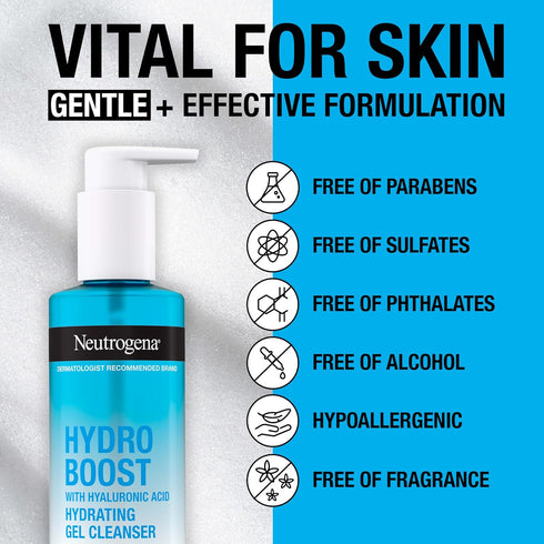 Neutrogena Hydro Boost Fragrance Free Hydrating Gel Facial Cleanser with Hyaluronic Acid, Daily Foaming Face Wash & Makeup Remover, Gentle Face Wa...