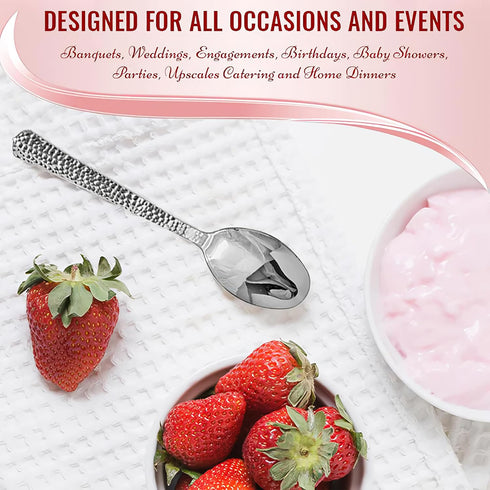 Kaya Shiny Metallic Silver Hammered Disposable Plastic Spoons (Pack of 20) - Durable & Stylish Design - Perfect for Parties & Entertaining...