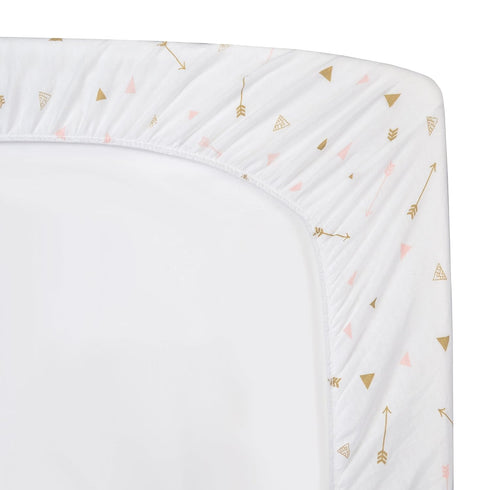 TL Care Printed 100% Natural Cotton Jersey Knit Fitted Contoured Changing Table Pad Cover, Sparkle Gold/Pink Arrows, Soft Breathable, for Girls...