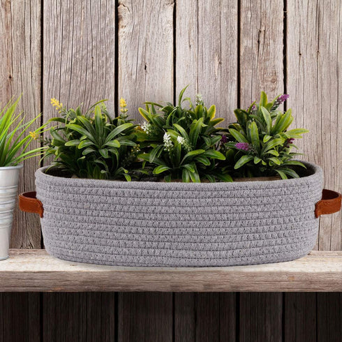 Cotton Rope Small Woven Toilet Paper Room Storage Basket with Handles for Bathroom, 13"x5.9"x4" Gary...