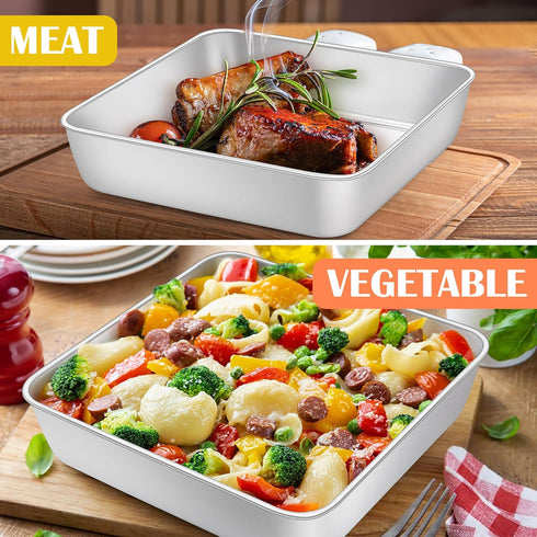 E-far 9x9 Inch Square Cake Pan, Stainless Steel Baking Pan for Lasagna Brownies Casseroles, Silver Square Bakeware for Oven Cooking, Non-Toxic & R...