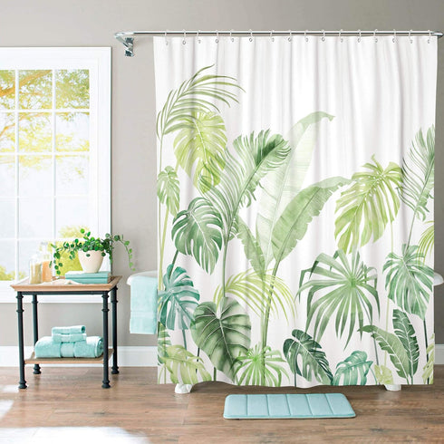 Lifeel Tropical Shower Curtain, Leaves Jungle Shower Curtain Palm Bathroom Shower Curtain Set Heavyweight with 12 Hooks, Green White 72" x 72"...