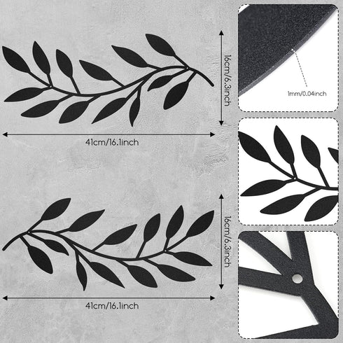 2 Pieces Metal Tree Leaf Wall Decor Vine Olive Branch Leaf Wall Art Wrought Iron Scroll Above The Bed, Living Room, Outdoor Decoration (Black)...