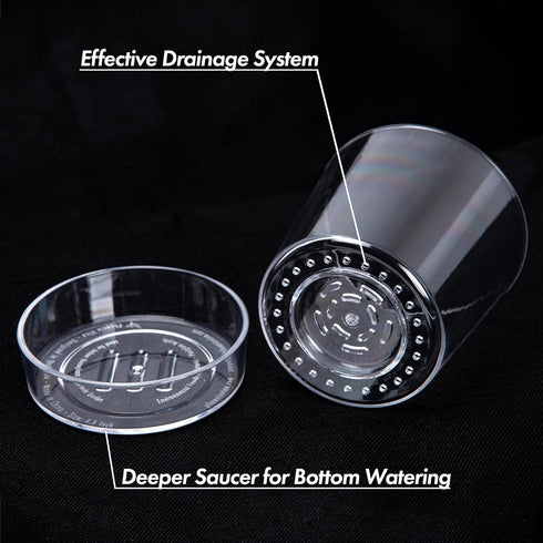 4.5 Inch Clear Acrylic Planter Pot with Tray, Orchid Pot with Drainage Holes, Deep Saucer for Bottom Watering, Transparent Containers for Indoor P...