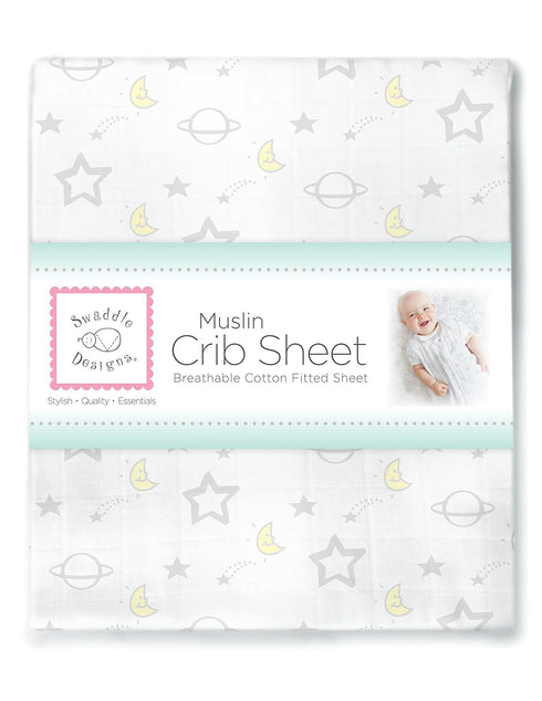 SwaddleDesigns Softest Cotton Muslin Fitted Crib Sheet/Toddler Sheet for Baby Boy & Girl, Goodnight Sterling...