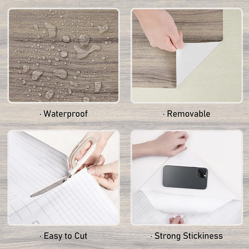 Gray Wood Peel and Stick Wallpaper Wood Grain Contact Paper for Countertops Rustic Wood Wallpaper Peel and Stick Waterproof Self Adhesive Removabl...