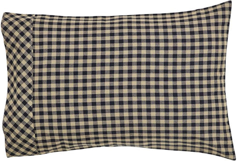 VHC Brands Black Check Standard Pillow Case Set of 2 21x30 Country Rustic Design, Black and Tan...