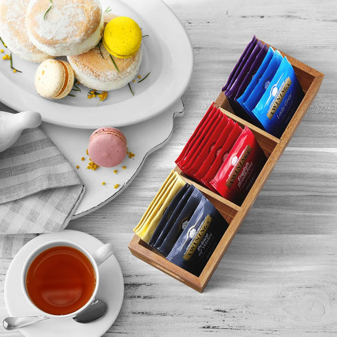 Tea Bag Organizer, Acacia Tea Bag Holder, Tea Storage Containers with 3 Slots, Wooden Sugar Packet Holder, Mini Tea Bag Caddy Box for Countertop...