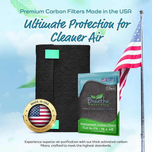 Breathe Naturally Universal Cut to Fit Carbon Activated Air Filter - Replacement Charcoal Filters - Pre Filter Carbon Sheet for Air Purifier, Vent...