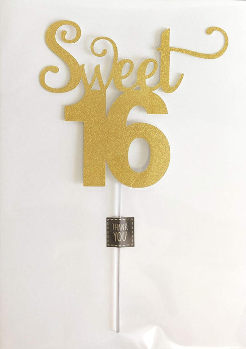 Sweet 16 Cake Topper, 16th Birthday Cake Topper, Happy Birthday Party Decoration with Gold Glitter...