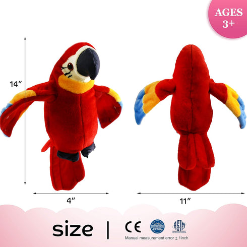 Houwsbaby 9'' Red Talking Parrot Plush Pal Repeat What You Say Recording Stuffed Animal Macaw Electronic Record Interactive Animated Bird Shake Wi...