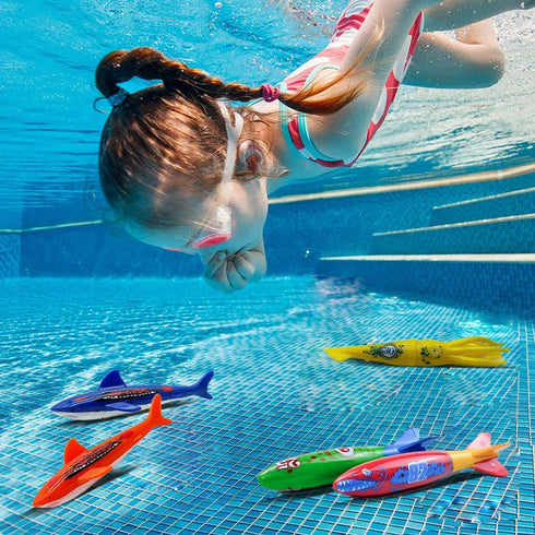 Haktoys Pool Diving Torpedo Toys: Underwater Sinking Torpedoes, Sharks and Squids Set - Indoor and Outdoor Swimming Activity...