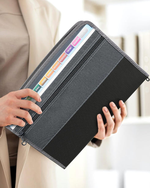 Sooez Accordion File Organizer with Safe Zipper, 12 Pocket Expanding File Folder with Front Pencil Pouch, Portable Monthly Paper Bill Tax Receipt ...
