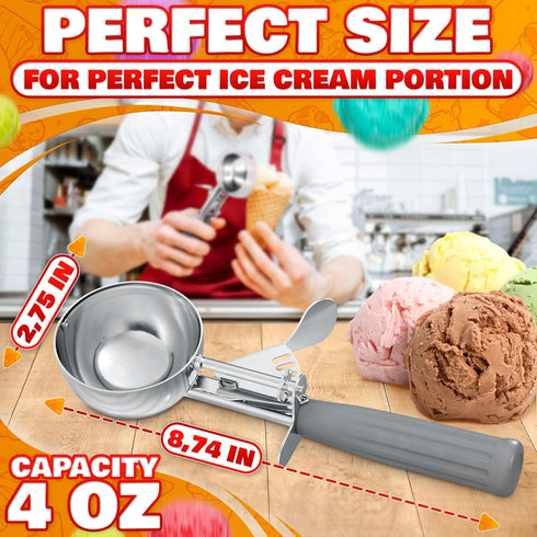 4 oz Ice Cream Scoop with Trigger Release #8 – Stainless Steel Versatile Tool for Baking, Cookies and Desserts Spoons, Easy-to-Clean, Dishwasher-S...