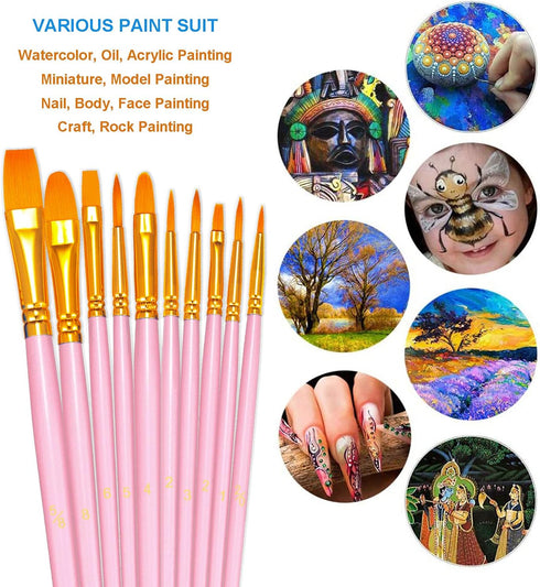 BOSOBO Paint Brushes Set, 2 Pack 20 Pcs Round Pointed Tip Nylon Hair Artist Acrylic Paint Brushes for Acrylic Oil Watercolor, Face Nail Art, Minia...