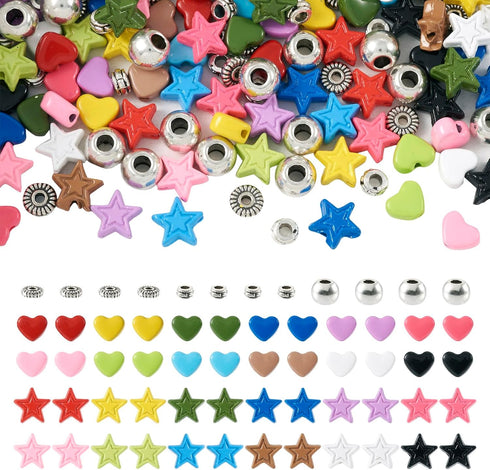 Craftdady 156Pcs Alloy Star Heart Beads 12 Colors Small Love Heart Star Pony Beads with Metal Spacer Beads for DIY Craft Friendship Bracelet Neckl...