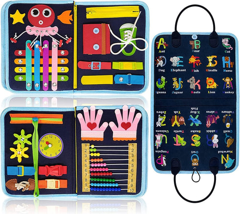 Gojmzo Busy Board Montessori Toys for 1 2 3 4 Year Old Boys & Girls Gifts, Sensory Toys for Toddlers 1-3, Educational Travel Toys, Preschool Activ...