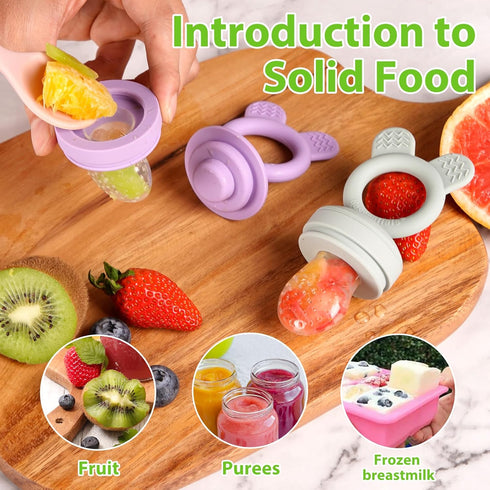 Bessentials Baby Fresh Fruit Food Feeder - 2 Pack Silicone Baby Mesh Feeders for Infant Safe Self Feeding |3 Sizes Food Pouches Included| Suitable...
