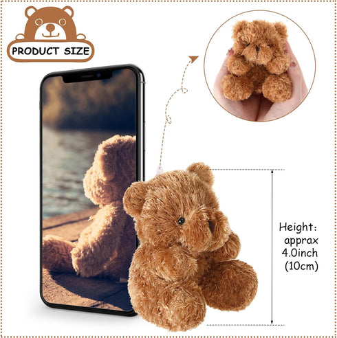 Threan 8 Pcs Mini Plush Bears 4'' Small Bear Bulk Stuffed Animal Toys Tiny Soft Bear Doll Present Stuffers for Keychain Baby Shower Party Favors S...