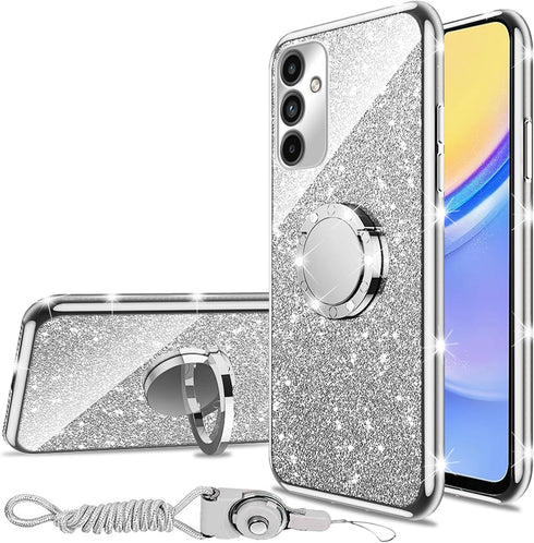 nancheng Case for Galaxy A15 5G, for Samsung Galaxy A15 5G Case with Ring Kickstand Lanyard Shockproof Protection Phone Case Cute Soft TPU Glitter...