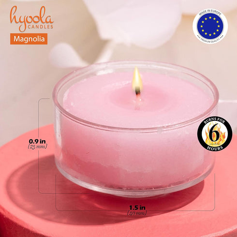 HYOOLA Scented Tealight Candles - Clear Cup - Magnolia Tealight Candles Scented - 6 Hour Burn Time - 15 Pack - European Made...