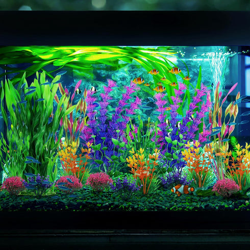 Fish Tank Decorations Plants, 20pcs Aquarium Decorations Plants Plastic, Fish Tank Accessories, Fish Cave and Hideout Ornaments, Aquarium Decor...