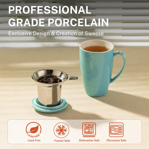 Sweese Porcelain Tea Mug with Infuser and Lid, 15 oz - Microwave Safe, Quality Tea Cup for Hot Water...