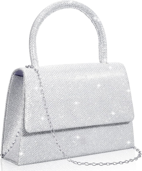 Silver Evening Bag Glitter Party Clutches Handle Women's Evening Handbags Small Bride Wedding Purses for Women Crossbody Cocktail Prom Handbags...