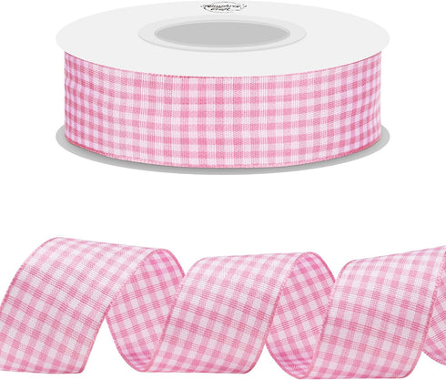 Humphrey's Craft 1 Inch Wide Pink and White Gingham Ribbons Spool - 25 Yards Variety of Color for Make Bows, DIY, Sewing, Gift Wrapping, Wedding, ...