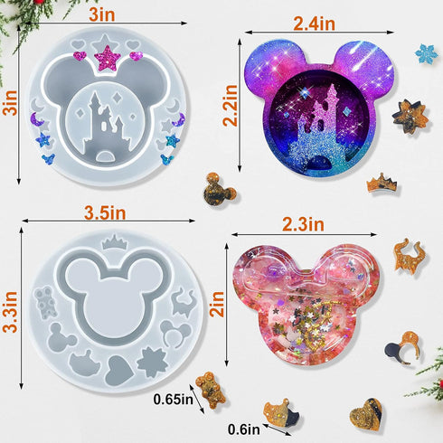 Palksky 2 PCs Resin Molds for Cute Mouse Head Silicone Castle Bow Shaped Epoxy Casting Mold Christmas Resin Molds for DIY Keychain Hanging Pendant...