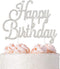 Happy Birthday Cake Topper - Premium Silver Metal - Happy Birthday Party Sparkly Rhinestone Decoration Makes a Great Centerpiece - Now Protected i...