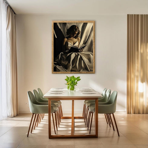 Posterizer 1 pcs-elegant woman in a white gown reading a book 2-Abstract & Modern Art Gift for Art Lovers Living Room Bedroom Decor- unframed wall...