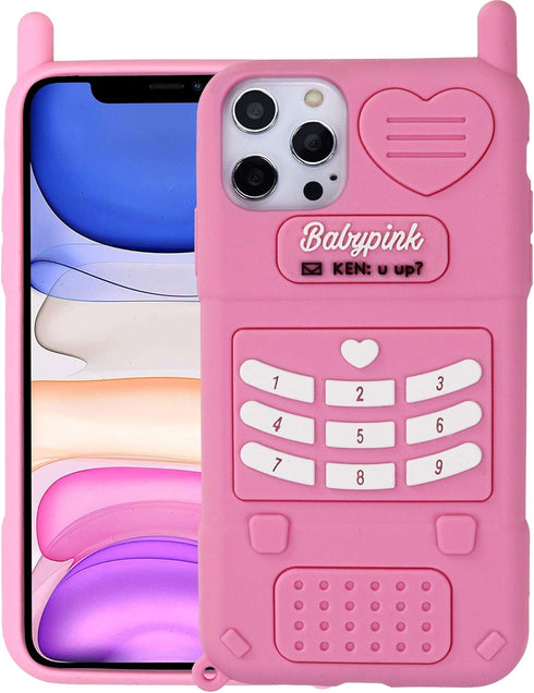 for iPhone 12 Pro Max Case, 3D Cartoon Cute Retro Love Heart Classic Cellular Phone Shaped Case, Kids Women Girls Soft Silicone Rubber Cover Case ...