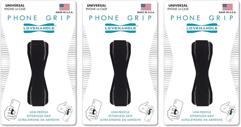 LOVEHANDLE Universal Phone Grip for Most Smartphones, Mini Tablets and Cases, Black Elastic Strap with Black Base, Pack of 3, LH-03...