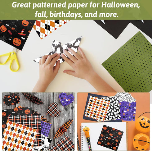 Reofrey 24 Sheets Halloween Pattern Paper Set, 6"x6" Scrapbook Paper Pad Single-Sided Pattern Paper Pack, Scrapbooking Supplies Kit Craft Paper Gh...