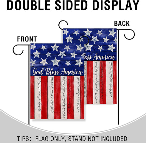 God Bless America 4th of July Home Decorative Garden Flag, House Yard American Stars Stripes Outside Decor, USA Patriotic Memorial Day Outdoor Sma...