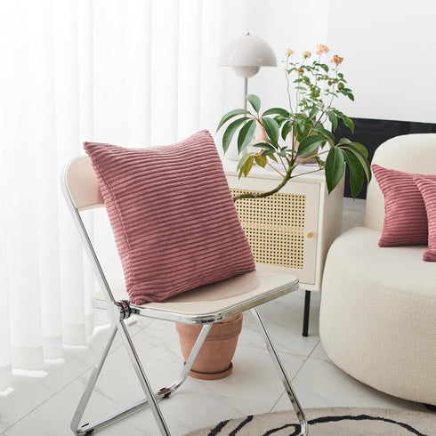 Home Brilliant Pink Pillow Cover 18x18 Striped Velvet Corduroy Decorative Pink Throw Pillows for Couch Bedroom Girls Room, (45x45 cm, 18inch), Dry...