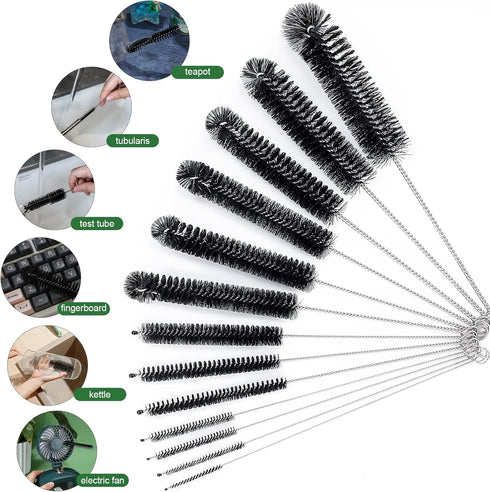 CiaraQ Bottle Cleaning Brushes, 8 Inch Nylon Tube Brush Set, Cleaner for Narrow Neck Bottles Cups with Hook, Set of 13pcs. Black...