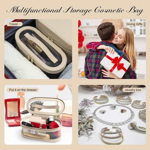 Clear Travel Makeup Bag Skincare Cases Beige With Double Zipper White Organizer Leather Stand Small Make Up Toiletry Cosmetic Storage Pouch…...