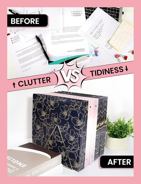 3 Ring Binder 1 Inch, SUNEE Cute Binder with 2 Pockets, Decorative Pink Marble Three Ring Binder Heavy Duty (Fit 8.5x11 Inches) for School Supplie...