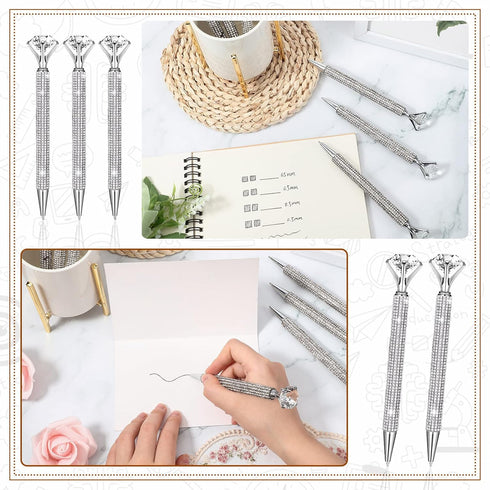 10 Pcs Big Diamond Pens with Crystal Bling Rhinestone Metal Glitter Ballpoint Pens Black Ink Retractable Cute Fancy Wedding bridal shower Gift Off...