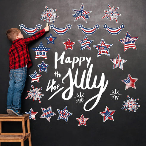 Whaline 24Pcs Patriotic Refrigerator Magnets 4th of July Stars Fireworks Refrigerator Magnetic Stickers Stars and Stripes Magnetic Decals for Inde...